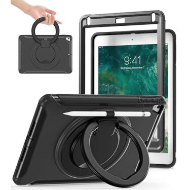 Imagem de BATYUE Capa para iPad 6ª geração, iPad 5ª geração, iPad Air 2ª capa, iPad Pro 9,7 polegadas, capa resistente infantil com alça de mão rotativa 360 e suporte para lápis, preta