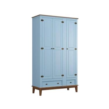 Imagem de Guarda-roupa Juvenil 3 Portas E 2 Gavetas - Madeira Maciça E Mdf - Azul
