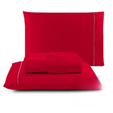 Imagem de Super soft 400 fios conjunto de roupa de cama agulha fina conjunto de luxo(vermelho,Solteiro)