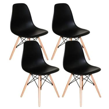 Imagem de Kit 4 Cadeiras Charles Eames Eiffel Dsw Em Polipropileno Com Pés De Madeira Clara Versátil E Elegante Sala De Jantar Cozinha Bar, Preto