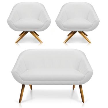 Imagem de Kit 01 Namoradeira 02 Lugares E 02 Poltronas Giratória Giovana Corino Branco
