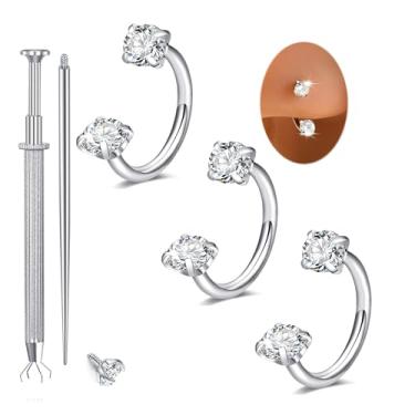 Imagem de Longita Anel de nariz em ferradura para mulheres, anel de nariz de sapato de cavalo com pedra dupla, 18 g, aço cirúrgico, prata, cartilagem, hélice, tragus, brincos, argolas, labret, piercing labial