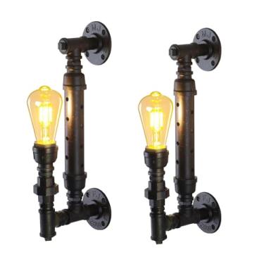 Imagem de TIGKHAE Arandela de parede antiga Farmhouse Conjunto de 2 arandelas de tubo de água vintage rústico Steampunk E26 Lâmpada industrial de montagem de parede gótica, iluminação de parede rústica para