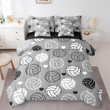 Imagem de Conjunto de edredom de vôlei, 7 peças, para meninos e meninas, desenho à mão, simples (edredom + lençol de cima + 2 fronhas + 2 fronhas + 2 fronhas de travesseiro)