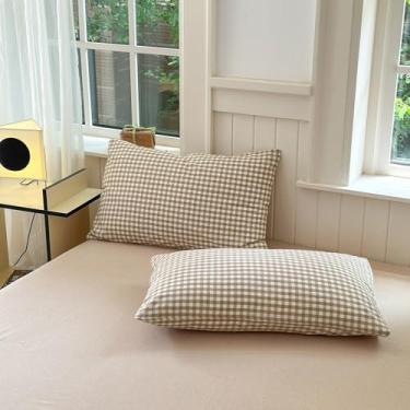 Imagem de Conjunto de 2 fronhas xadrez quadriculado quadriculado guingão com fecho de envelope, 50 cm × 91 cm