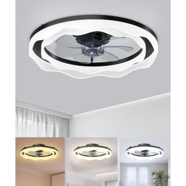 Imagem de Ventiladores de teto com luzes, ventilador de teto preto de baixo perfil de 50 cm com luz, ventilador de LED regulável 3000K-6500K, controle remoto de aplicativo, 6 velocidades de vento, lustre de