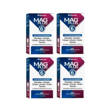 Imagem de Kit 4 Mag Plus 6 Alto Teor De Magnésio 60 Cápsulas Herbamed