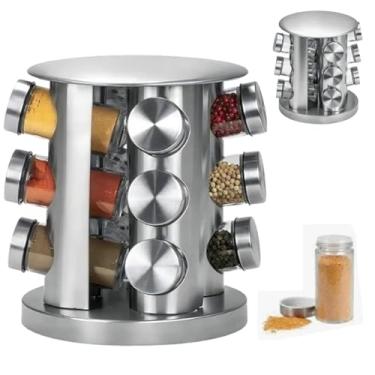 Imagem de Porta Tempero Cozinha Suporte Condimento Giratório Redondo Inox Mesa 12 Pt