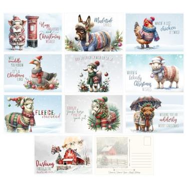 Imagem de Waddle You Know It's A Christmas Card - Holiday Farm Animal Themed Post Card Sortido (20 incluídos) Carimbo Mutipack Bulk Lot Stamp Postais para envio - Porcos e Beijos, Canções de Muletide, Mais!