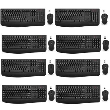 Imagem de Combo de teclado e mouse sem fio, teclado ergonômico EDJO 2,4 G de tamanho completo com descanso de pulso e mouse sem fio ajustável de 3 níveis DPI para Windows, Mac OS, desktop/PC (pacote com 8)