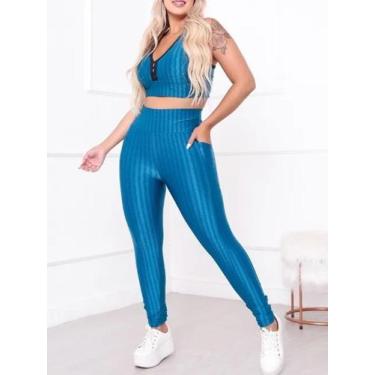 Imagem de Kit Top E Legging Cirre Com Bolso 3d Fitness Cintura Alta - Josy Modas