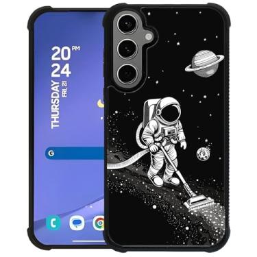 Imagem de CARLOCA Capa para Samsung Galaxy S24 Plus S25 Plus, design moderno de astronauta aspirando no espaço para meninas, à prova de choque, antiarranhões, capa traseira de policarbonato rígido para Samsung