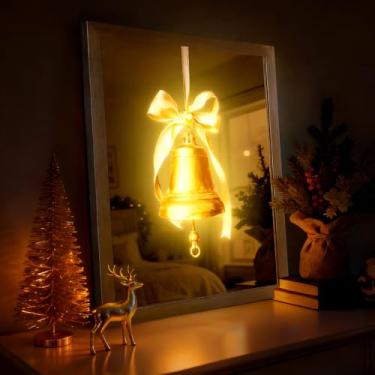 Imagem de VIYYIEA Decoração de Natal + Espelho + Luz LED, Design Versátil 3 em 1, Arte de Parede Jingle Bell, Espelho Decorativo com Alimentação USB, Decoração de Parede Moderna Iluminada para Sala de Estar 50