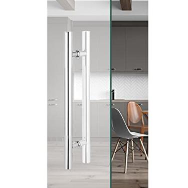 Imagem de Puxador de porta redondo, puxadores de porta modernos para cercas de madeira, puxadores de porta de correr de celeiro/porta de vidro para quinta, chuveiro, garagem (cor: titânio, tamanho: 180 cm / 70,