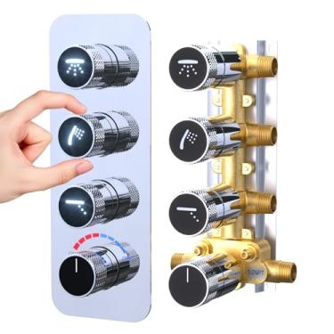 Imagem de Enga Válvula de desvio de chuveiro de 3 vias com indicadores de LED, pode usar todas as opções ao mesmo tempo, válvula misturadora de chuveiro de latão 3 funções NPT 1/2 polegada, cromada