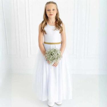 Imagem de Vestido Infantil Longo Branco COLORIDO: Bandeira, oliva, cha, rosa, pi
