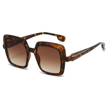 Imagem de Óculos de sol femininos com gradiente colorido e combinação de cores de luxo, design retrô, personalidade, tendência, óculos masculinos, UV400 (marrom tartaruga)
