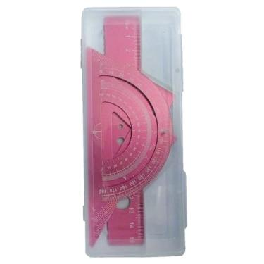 Imagem de Conjunto de 4 peças de desenho de metal com caixa de armazenamento conjunto de réguas de medição para estudantes conjunto multifuncional