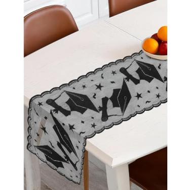 Imagem de Caminho de mesa de formatura, corredor de mesa de renda preta para mesa de jantar de cozinha, decoração de festa de formatura interna - 33 x 182 cm