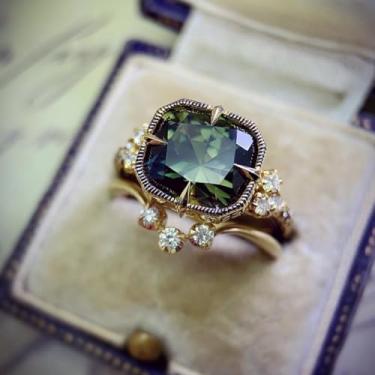 Imagem de Anéis de pedra preciosa de cristal verde, 6, Metal, Zircônia cúbica