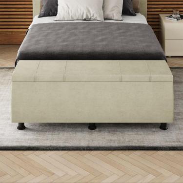 Imagem de Baú Sapateira Estofada Casal 140 Cm Venus Veludo Skybox Bege