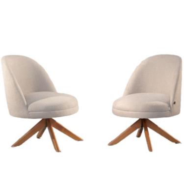 Imagem de Conjunto Poltronas Decorativa Lilli Off White Com Base Giratória Em Madeira