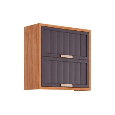 Imagem de Armário De Geladeira P- Cozinha Estela C- 2 Portas Basculantes Ripada 80 Cm Cinamomo-titanium - Mgm