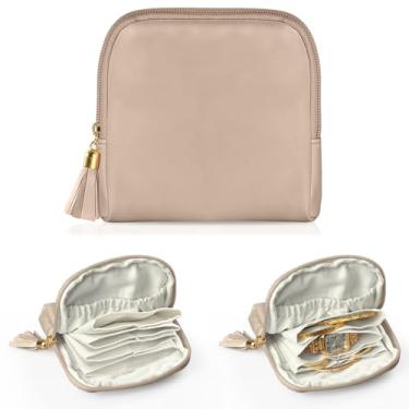 Imagem de Kakurookie Estojo de joias de viagem pequeno, bolsa portátil de armazenamento de joias, bolsa com zíper para mulheres, bolsa de joias de veludo para anéis, brincos, colares, presentes de beleza para