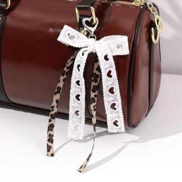 Imagem de Y2k Chaveiro de coração com laço de leopardo prateado, pingente de chaveiro fofo para mulheres, pingentes de bolsa para bolsas, clipe de chaveiro, presentes de amizade, enfeites de meia de Natal