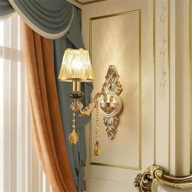 Imagem de Luminária de parede de cristal de luxo europeia, moderna, com LED, para decoração de sala de estar, quarto, escritório, quarto modelo, hotel, casa de campo, corredor (1 lâmpada, 1 peça)