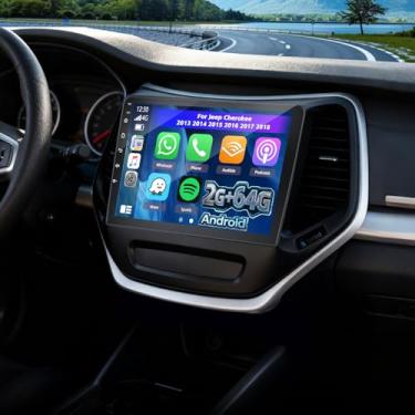 Imagem de [2G + 64G] Rádio automotivo Volxcereo para Jeep Cherokee 2013-2018, tela sensível ao toque Android de 10,1 polegadas, estéreo com Carplay/Android Auto, GPS, WiFi, Bluetooth, SWC, FM/RDS, câmera de