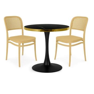 Imagem de Conjunto Mesa De Jantar Redonda Majestic 70cm Preta Com 2 Cadeiras Roma - Nude