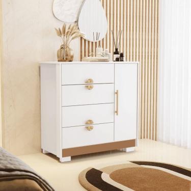 Imagem de Cômoda Sapateira 1 Porta 4 Gavetas Ilha Bela Branco/camarim - Mabe Magazine