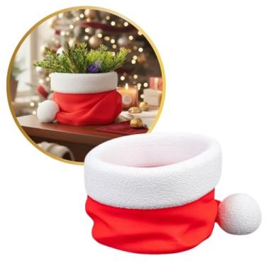 Imagem de BK Comércio Bowl Natalino em Formato de Gorro do Papai Noel, Vermelho e Branco, 14 x 10 cm, Porta-Doces, Organizador de Chaves, Vaso para Plantas, Decoração de Natal