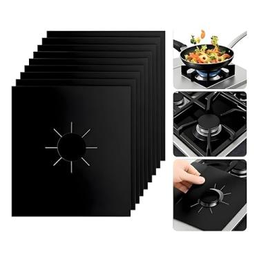 Imagem de Protetor de Boca Para Fogão 27x27 cm Reutilizável Preto - Resistente a Temperaturas de Até 260°C, Feitos em Fibra de Vidro e Teflon, Antiaderente, Limpeza e Utensílos de Cozinha (6 Unidades)