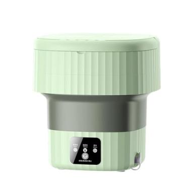 Imagem de HGTRH Máquina de lavar dobrável, máquina de lavar dobrável 9L com secador de roupas luz azul resistente a emaranhados, orifício de drenagem traseira para roupas íntimas e roupas pequenas, verde