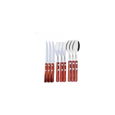 Imagem de Conjunto de Garfos de Mesa Com Cabo de Madeira, Aço Inoxidável, 20cm x 2,5cm, Kit Com 12 Unidades, Inox