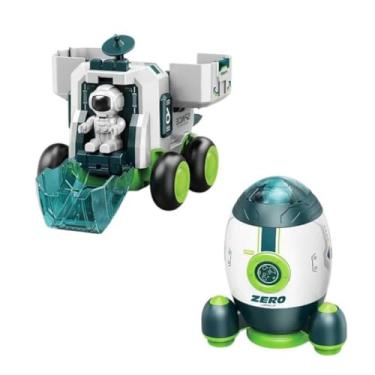 Imagem de Kit 2 Brinquedos Espaciais Infantis com Astronauta, Movimento por Fricção, Material Plástico, para Crianças acima de 3 Anos (Foguete + Veículo Verde)