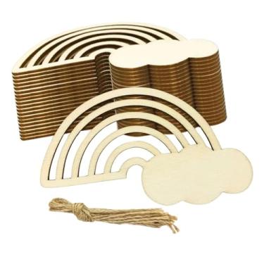 Imagem de Esquirla 20 peças de enfeites de madeira em formato de fatias de arco-íris, recortes decorativos para pendurar, materiais para artesanato e decoração do Dia