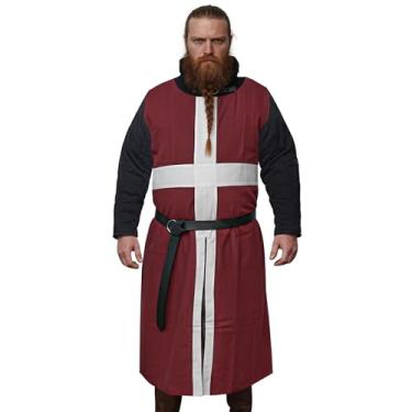 Imagem de Lord of Battles Sobretudo cruzado dinamarquês com cruz branca | Tabard de lona de algodão medieval | Reconstituição da Era Viking e fantasia LARP