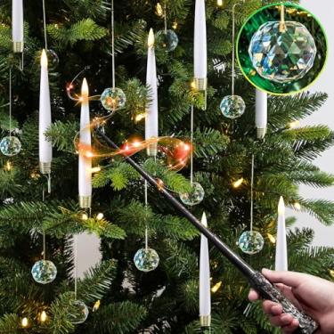 Imagem de Sunjas Velas de árvore de Natal com varinha mágica, pacote com 12 velas sem chama para árvore de Natal, vela de LED operada por bateria para decoração de festas de fim de ano com gancho de bola de