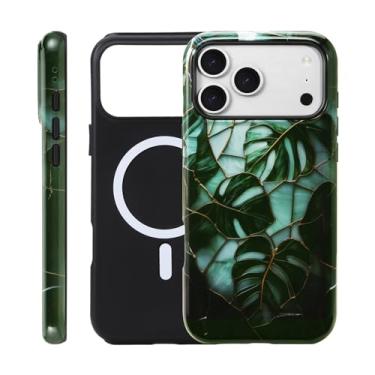 Imagem de Fourmor Capa para iPhone 17 ProMax - Carregamento sem fio para MagSafe, capa externa rígida de policarbonato + capa protetora interna de TPU macio à prova de choque, padrão de folha de vidro 3D