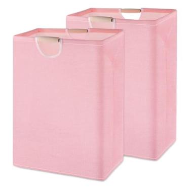 Imagem de Pacote com 2 cestos de roupa grandes com alças, 60 L, cesto de roupa dobrável, cesto de roupa impermeável independente para quarto, banheiro, dormitório, lavanderia 39 cm C x 27 cm (L x L x A) (rosa)