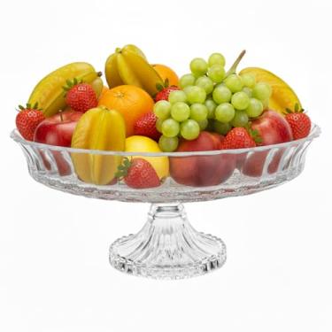 Imagem de Fruteira De Vidro Redonda Grande Resistente Centro De Mesa Decorativo Com Pé Luxo Elegante