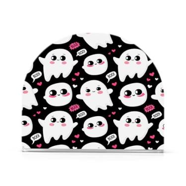 Imagem de JUZIHAI Porta-guardanapos de Halloween Ghost Faces para mesa Dispensador de guardanapos de acrílico para mesa Suporte de lenços independente para cozinha sala de jantar bar festa decoração de casa