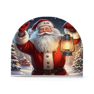 Imagem de Qilmy Porta-guardanapos de acrílico de Natal Papai Noel, suporte de lenços de mesa independente transparente, dispensador de papel de coquetel para cozinha, jantar, restaurante, bar, decoração, 1