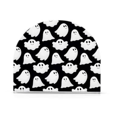 Imagem de Qilmy Lindo porta-guardanapos de acrílico Halloween Boo, suporte de lenços de mesa independente transparente, dispensador de papel de coquetel para cozinha, jantar, restaurante, bar, decoração, 1