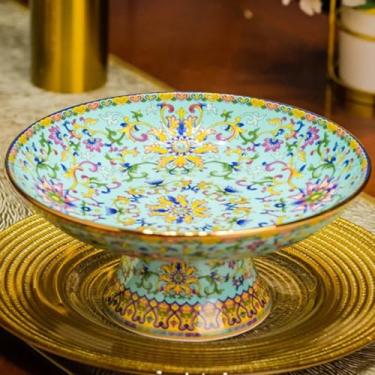 Imagem de FENNYYAR Bandeja de frutas de cerâmica estilo chinês, 25,3 cm 25,1 cm, prato de oferta de Buda para decoração de casa