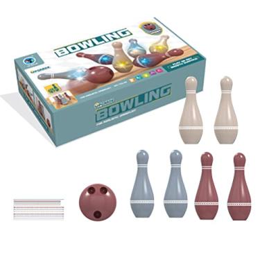 Imagem de Conjunto de jogo de boliche infantil de 6 pinos e 2 bolas, kit de jogo de boliche interno e externo, jogos divertidos para atividades infantis envolventes para crianças em família