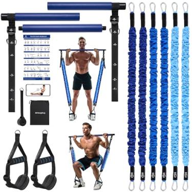 Imagem de ALongSong Kit de barra de pilates portátil com faixas de resistência látex natural, equipamento de exercício ajustável, bastão multifuncional de ioga e pilates para academia em casa, suporta